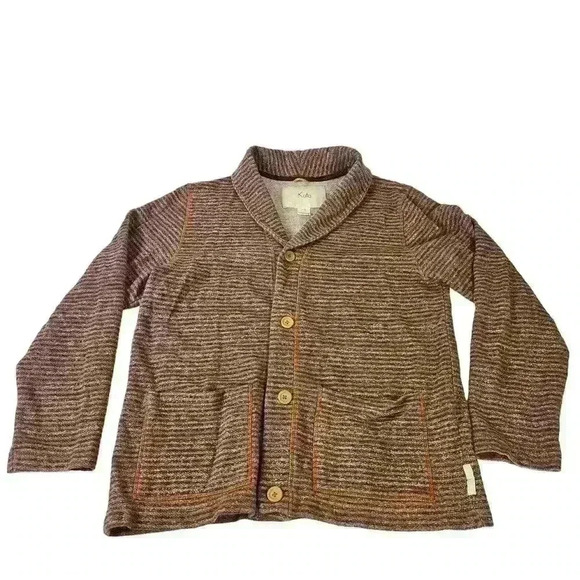 KOTO 100% COTTON Orange Striped Terry Knit Button Front Jacket Sz L - Picture 1 of 7